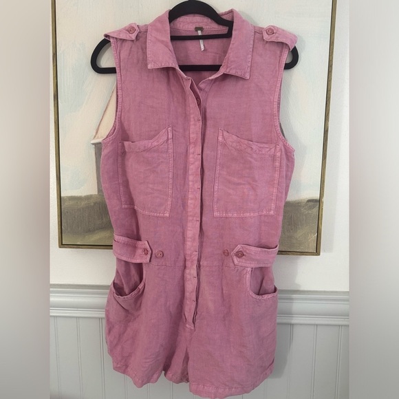 YOUNG FABULOUS & BROKE Hudson Linen Blend Romper In Foxglove Pink Size Medium - Picture 1 of 10